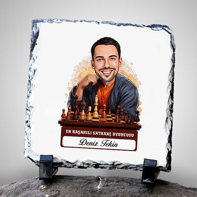 Karikatürlü Erkek Satranç Oyuncusu Dekoratif Taş - 1