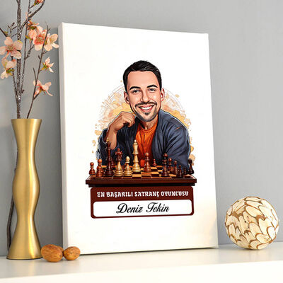 Karikatürlü Erkek Satranç Oyuncusu Kanvas Tablo - 2
