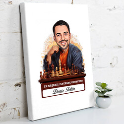 Karikatürlü Erkek Satranç Oyuncusu Kanvas Tablo - 1