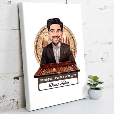Karikatürlü Erkek Tavla Oyuncusu Kanvas Tablo - 1