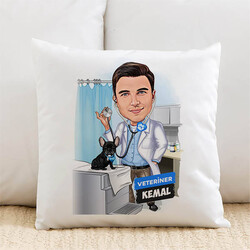 Karikatürlü Erkek Veteriner Doktor Yastık