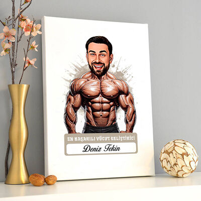 Karikatürlü Erkek Vücut Geliştirici Kanvas Tablo - 2