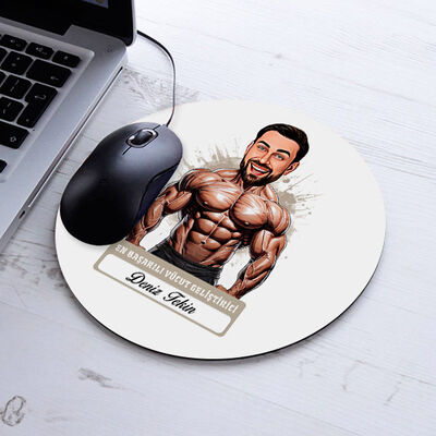 Karikatürlü Erkek Vücut Geliştirici Mousepad - 1