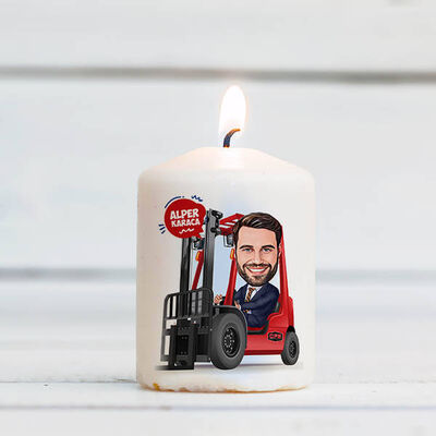 Karikatürlü Forkllft Kullanan Adam Mum - 1