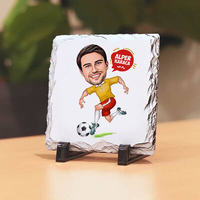 Karikatürlü Futbol Oynayan Erkek Taş Baskı - 1