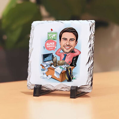 Karikatürlü İktisatçı Erkek Taş Baskı - 1