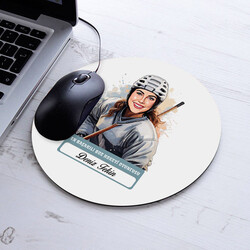 Karikatürlü Kadın Buz Hokeyi Oyuncusu Mousepad - 1