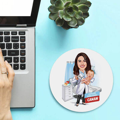 Karikatürlü Kadın Çocuk Doktoru Mousepad - 1