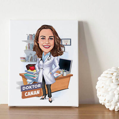 Karikatürlü Kadın Doktor Tasarımlı Kanvas Tablo - 1