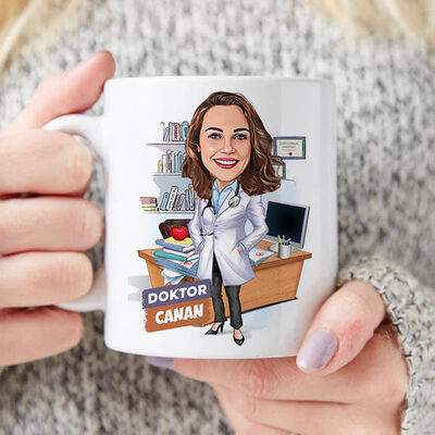 Karikatürlü Kadın Doktor Tasarımlı Kupa Bardak - 1