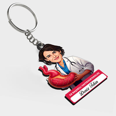 Karikatürlü - Kadın Gastroenterolog İsimli Anahtarlık - 1