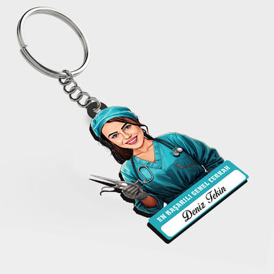 Karikatürlü - Kadın Genel Cerrah İsimli Anahtarlık - 1