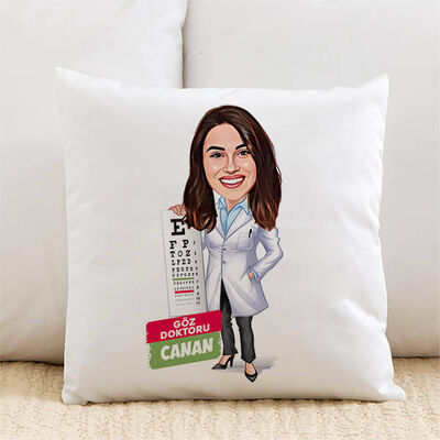 Karikatürlü Kadın Göz Doktoru Yastık - 1