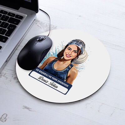 Karikatürlü Kadın Su Topu Oyuncusu Mousepad - 1