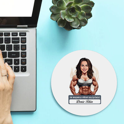 Karikatürlü Kadın Vücut Geliştirici Mousepad - 2