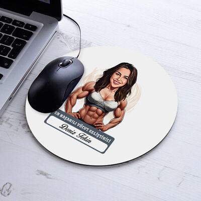 Karikatürlü Kadın Vücut Geliştirici Mousepad - 1