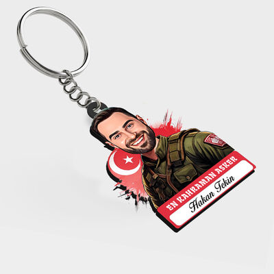Karikatürlü - Kahraman Asker İsimli Anahtarlık - 1