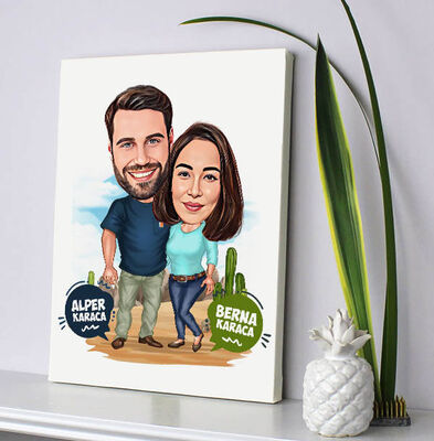 Karikatürlü Kanyondaki Sevgililer Kanvas Tablo - 1