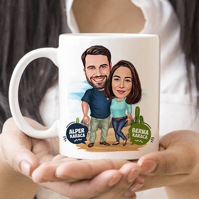 Karikatürlü Kanyondaki Sevgililer Kupa Bardak - 1