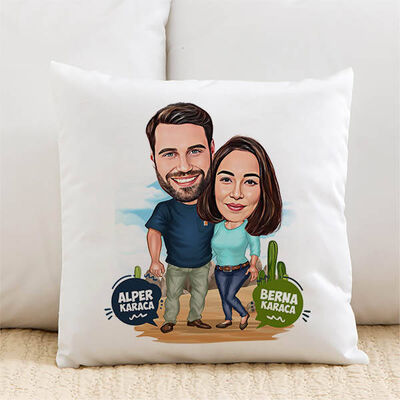 Karikatürlü Kanyondaki Sevgililer Yastık - 1