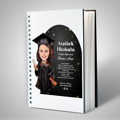 Karikatürlü Kız İlkokul Öğrencisi Mezuniyet Defter - 1