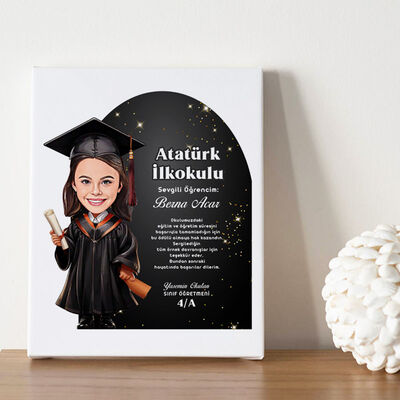 Karikatürlü Kız İlkokul Öğrencisi Mezuniyet Kanvas Tablo - 1