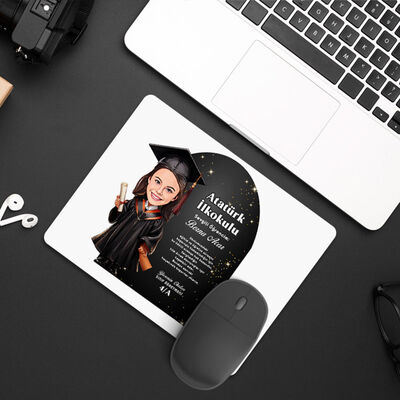 Karikatürlü Kız İlkokul Öğrencisi Mezuniyet Mousepad - 1