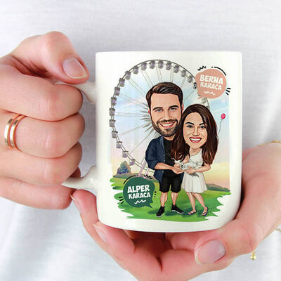 Karikatürlü Luna Parktaki Çiftler Kupa Bardak - 1