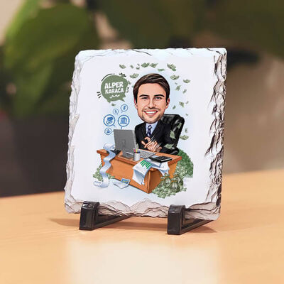 Karikatürlü Para Avcısı Erkek Taş Baskı - 1