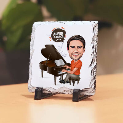 Karikatürlü Piyanist Erkek Taş Baskı - 1