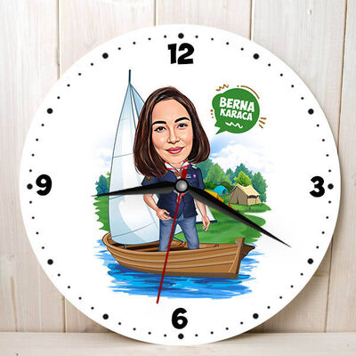 Karikatürlü Sandaldaki Kadın Duvar Saati - 1