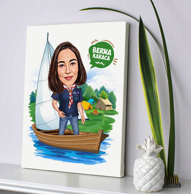 Karikatürlü Sandaldaki Kadın Kanvas Tablo - 1