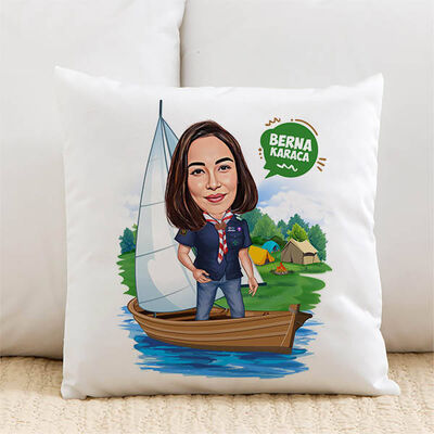 Karikatürlü Sandaldaki Kadın Yastık - 1
