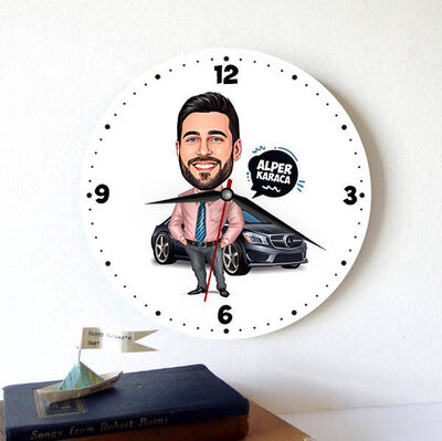 Karikatürlü Siyah Arabalı Erkek Duvar Saati - 1
