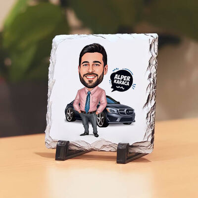 Karikatürlü Spor Araba Meraklısı Erkek Taş Baskı - 1