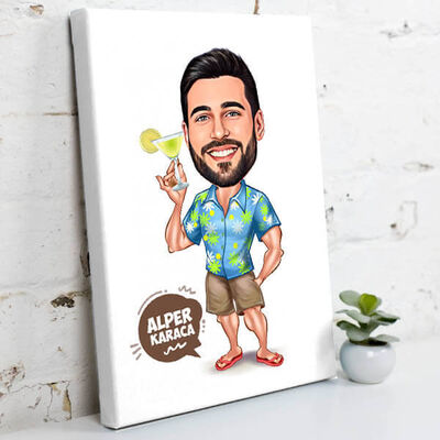 Karikatürlü Tatil Yapan Erkek Kanvas Tablo - 1