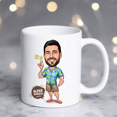 Karikatürlü Tatil Yapan Erkek Kupa Bardak - 1