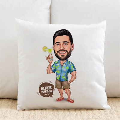 Karikatürlü Tatil Yapan Erkek Yastık - 1