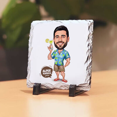 Karikatürlü Tatili Çok Severim Taş Baskı - 1