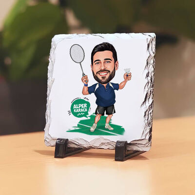 Karikatürlü Tenis Oynayan Erkek Taş Baskı - 1