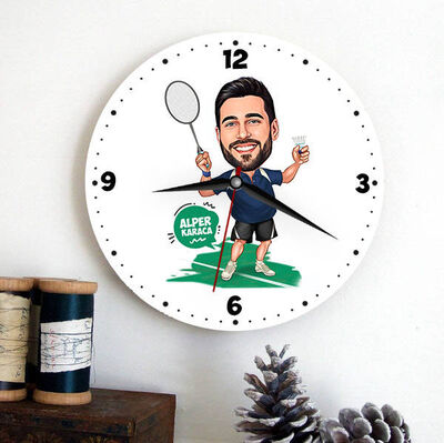 Karikatürlü Tenis Oyuncusu Erkek Duvar Saati - 1