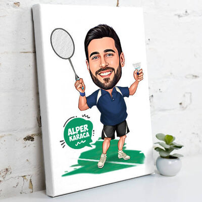 Karikatürlü Tenis Oyuncusu Erkek Kanvas Tablo - 1