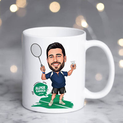 Karikatürlü Tenis Oyuncusu Erkek Kupa Bardak - 1
