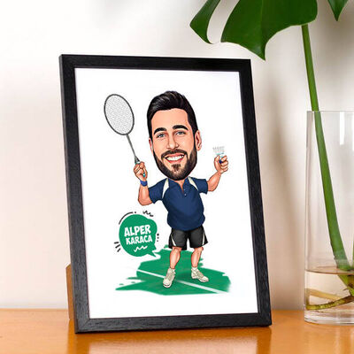 Karikatürlü Tenis Oyuncusu Erkek Resim Çerçevesi - 1