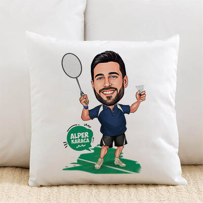 Karikatürlü Tenis Oyuncusu Erkek Yastık - 1