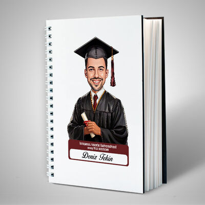Karikatürlü Üniversiteli Erkek Öğrenci Mezuniyet Defter - 1