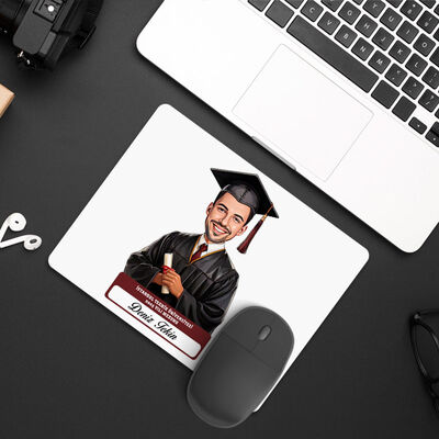 Karikatürlü Üniversiteli Erkek Öğrenci Mezuniyet Mousepad - 1