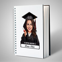 Karikatürlü Üniversiteli Kız Öğrenci Mezuniyet Defter