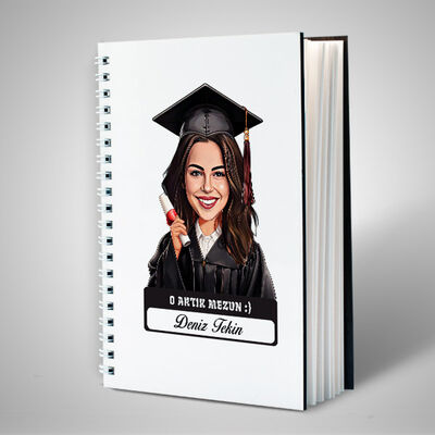 Karikatürlü Üniversiteli Kız Öğrenci Mezuniyet Defter - 1