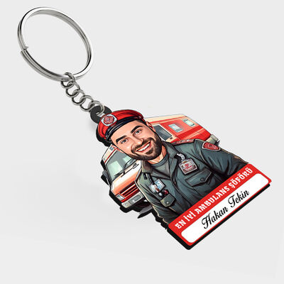 Karikatürlü - Yakışıklı Ambulans Şoförü İsimli Anahtarlık - 1